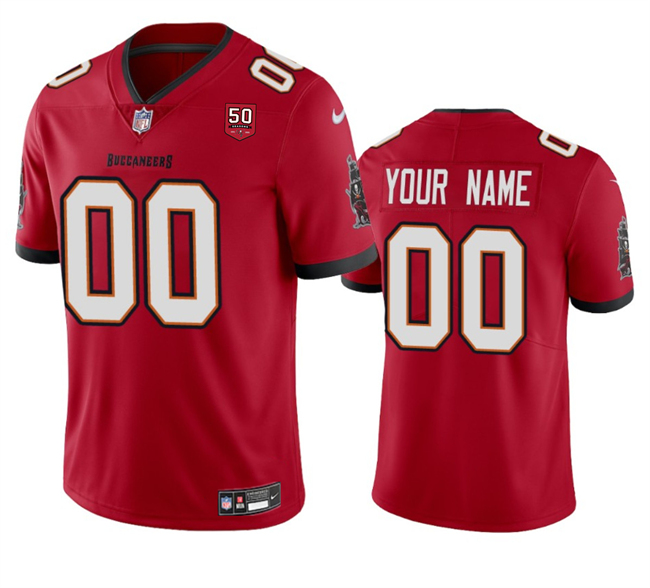 Men's Tampa Bay Buccaneers Active Player Custom Red 2025 50th Anniversary Patch Vapor Untouchable Limited Stitched Football Jersey